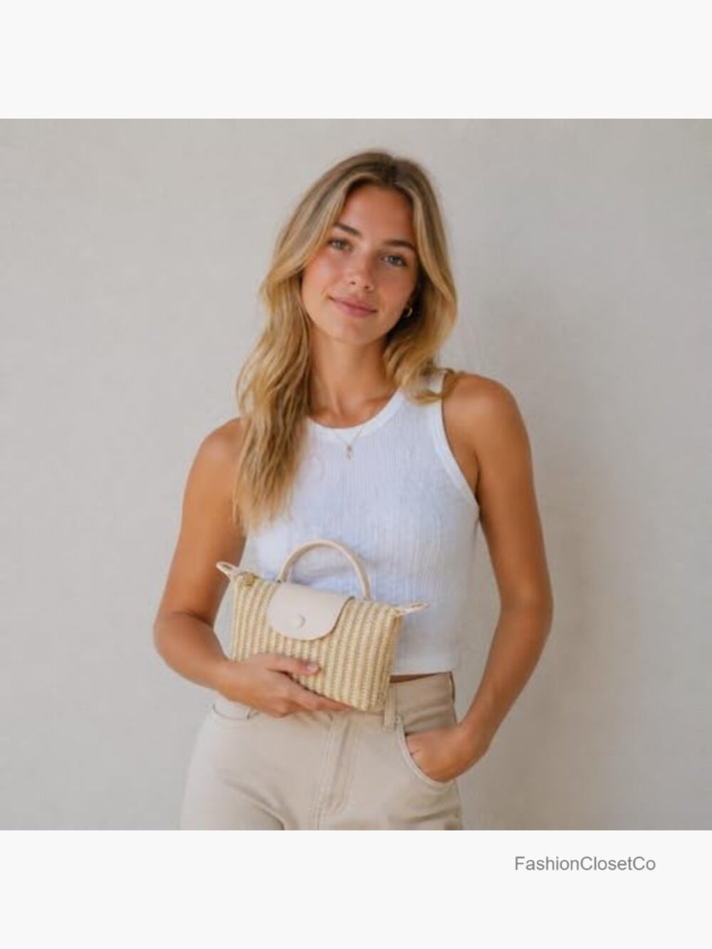 Mini Straw Crossbody Bag with Top Handle and Adjustable Strap - Picture 2 of 7